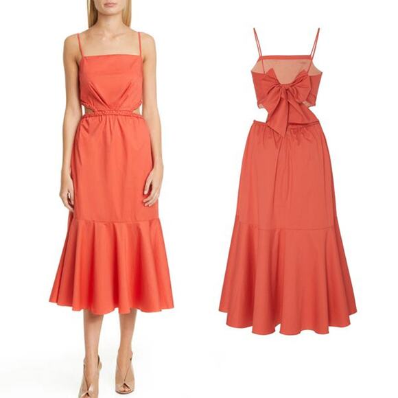 Johanna Ortiz Red Cut Out Poplin Midi Dress Size M - Picture 1 of 6